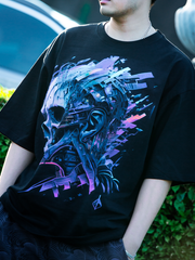 DIAI-Fashionable and Comfortable Skeleton Graphic Black Tee Shirt for Men - 100% Cotton DTG Printing