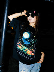 DIAI-Moonlight Forrest Pumpkim Garden Graphic T-shirt for Halloween