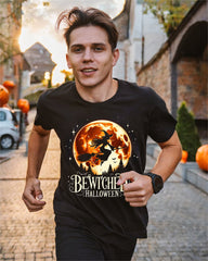 Bewitched Halloween Soft Cotton Black T-shirt With Horror Graphic - DIAI