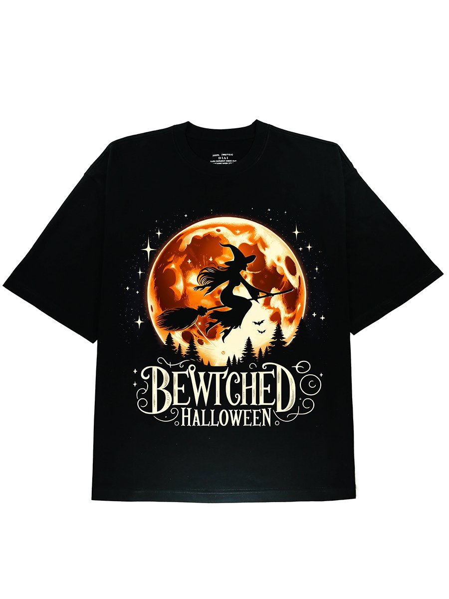Bewitched Halloween Soft Cotton Black T-shirt With Horror Graphic - DIAI
