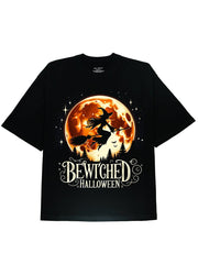 Bewitched Halloween Soft Cotton Black T-shirt With Horror Graphic - DIAI