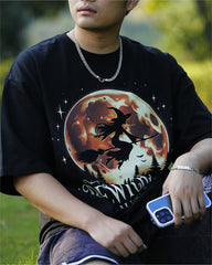 Bewitched Halloween Soft Cotton Black T-shirt With Horror Graphic - DIAI