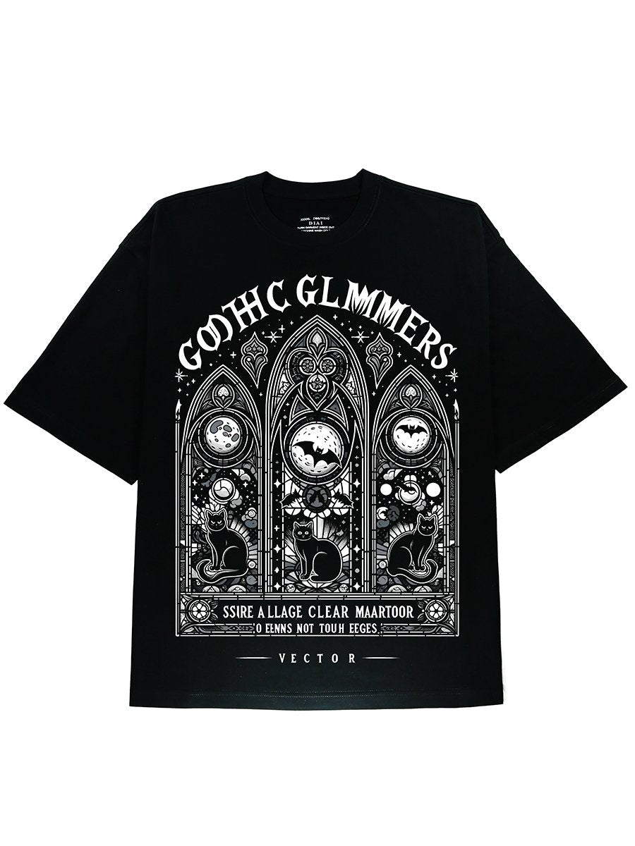 Black Cat and Bat Graphic T-shirt for Halloween - DIAI