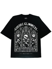 Black Cat and Bat Graphic T-shirt for Halloween - DIAI