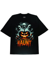 Black Off Shoulder Tee with Halloween Pumpkim Horror Graphic Print - DIAI