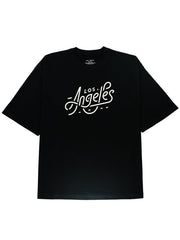 DIAI-Breathable and Soft 100% Cotton Black Tee with Slogen Graphic - Los Angeles