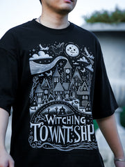Breathable DTG printed Graphic Witching Town T-shirt - DIAI