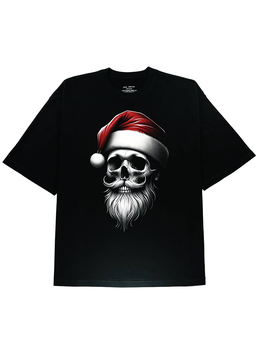 Celebrate Christmas with this Graphic Black Tee featuring Santa Claus and Soft Cotton Fabric - DIAI