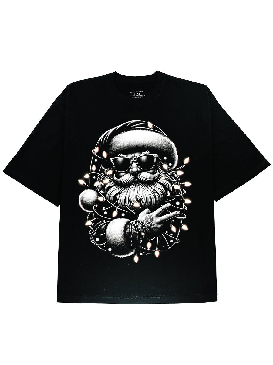 Christmas themed Graphic Black Tee with Soft Cotton - DIAI