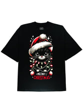 Cute Cat Christmas: Soft and Comfortable Black Cotton Tee for a Festive Look - DIAI
