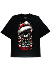 Cute Cat Christmas: Soft and Comfortable Black Cotton Tee for a Festive Look - DIAI