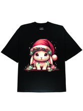 Cute Christmas Rabbit Tee- A Perfect Way to Celebrate Your Christmas! Hand-Drawn Graphic Tee on Soft Black Cotton Material - DIAI