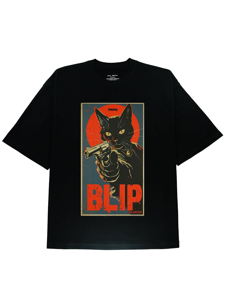DIAI-Blip James Bond Cat Graphic Black T-shirt - DIAI