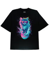 DIAI-Cutie Cat Colorful Graphic Black T-shirt - DIAI