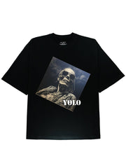 Embrace Streetwear with Our Yolo Slogen and Skeleton Black Tee - 100% Cotton - DIAI