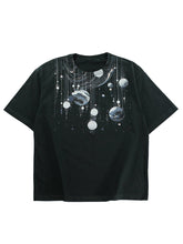 Explore the Cosmos in Style with Cotton Black Tee Shirt featuring a Stunning Planet Graphic - DIAI