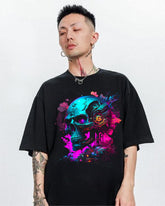 Fashionable Skeleton Graphic Black Tee for Halloween - DIAI
