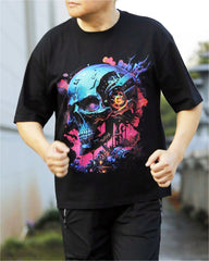 Fashionable Skeleton Graphic Black Tee for Halloween - DIAI