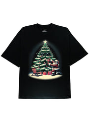 Festive Graphic Tee with Santa Claus and Merry Christmas Tree - DIAI