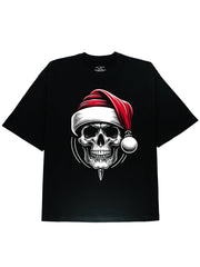 Get into the Christmas Spirit with this Soft Skeleton Black Tee featuring Santa - DIAI