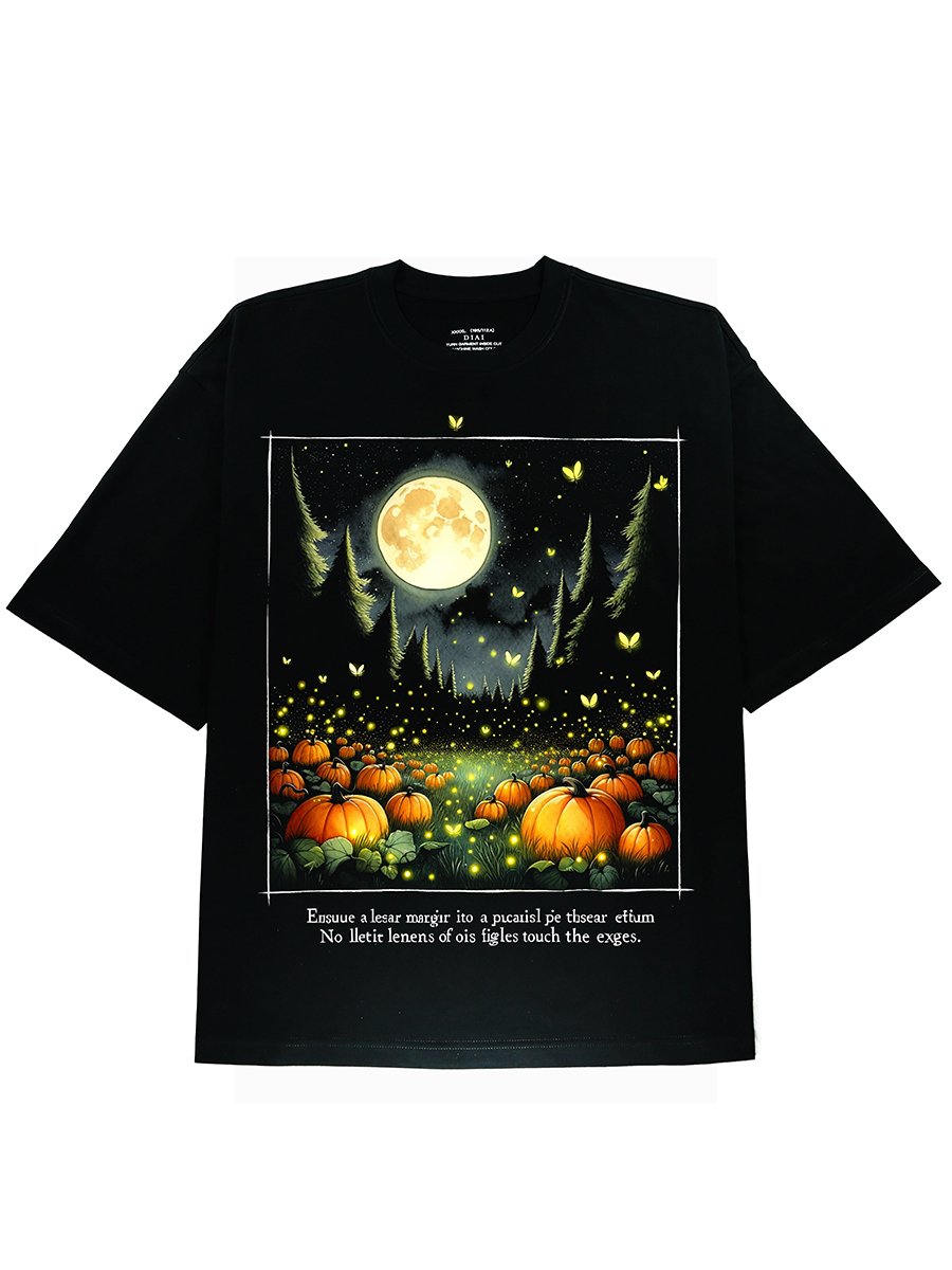 Moonlight Forrest Pumpkim Garden Graphic T-shirt for Halloween - DIAI