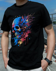 Personalized Horror Design Soft Cotton DTG Printed Skeleton Men's Black Graphic Tee - DIAI