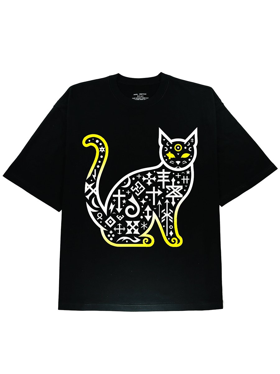 Purr-fectly Stylish: Black Shirt with Adorable Cat Design - DIAI