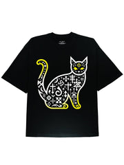 Purr-fectly Stylish: Black Shirt with Adorable Cat Design - DIAI