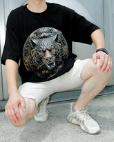 Roar with Style: Ferocious Copper Tiger Men's Graphic Black Tee - DIAI