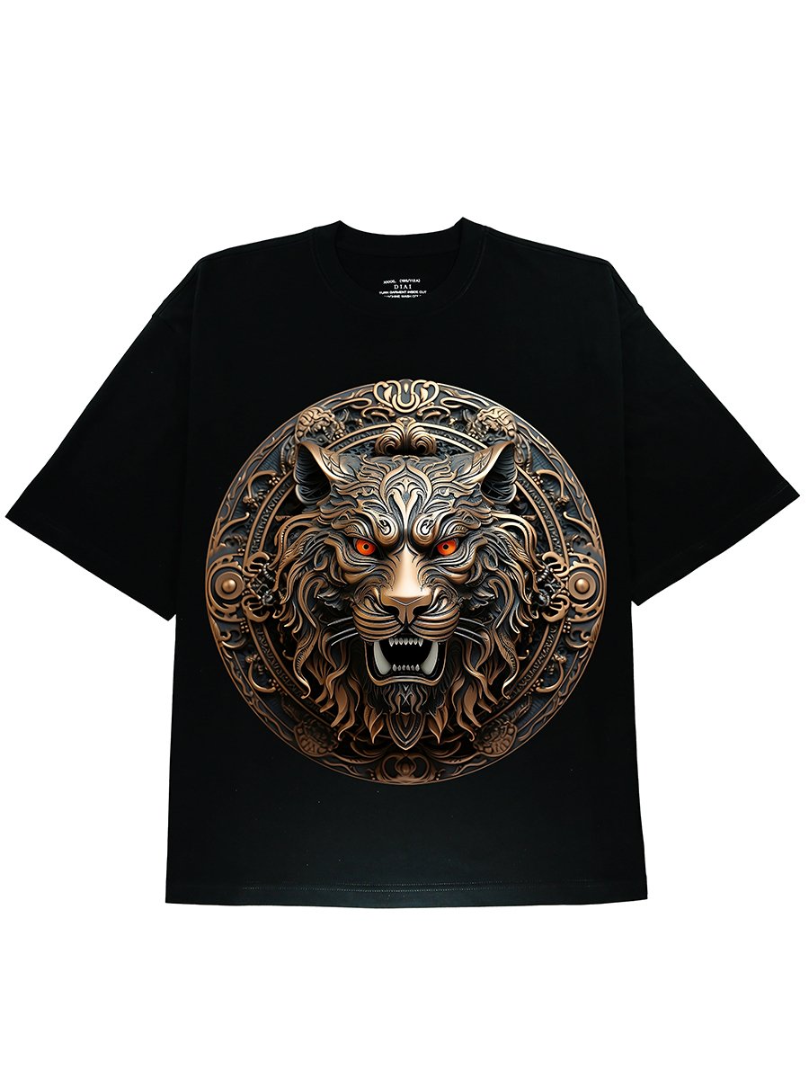 Roar with Style: Ferocious Copper Tiger Men's Graphic Black Tee - DIAI