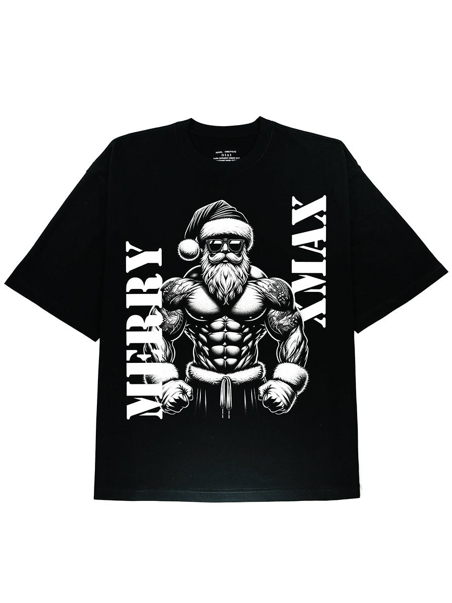 Santa Claus Christmas Graphic Tee, Soft and Comfortable Black Cotton Shirt - DIAI
