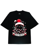 Soft and Comfortable Christmas Cat Graphic Black Cotton Tee - DIAI