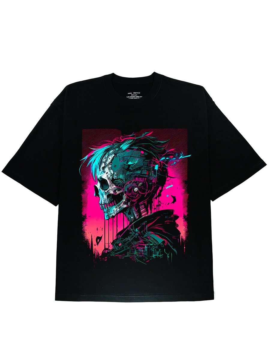 Stylish and Comfortable Skeleton Graphic Black Cotton Tee Shirt - DIAI