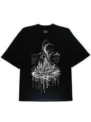 Tagless Black Cotton Graphic Tee Shirt for Cyberpunk with Slogen - DIAI