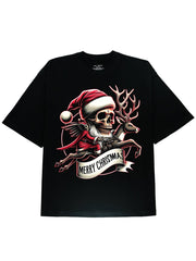 The Christmas Spirit with Our Soft and Comfortable Black Cotton Elk Skeleton Tee - DIAI