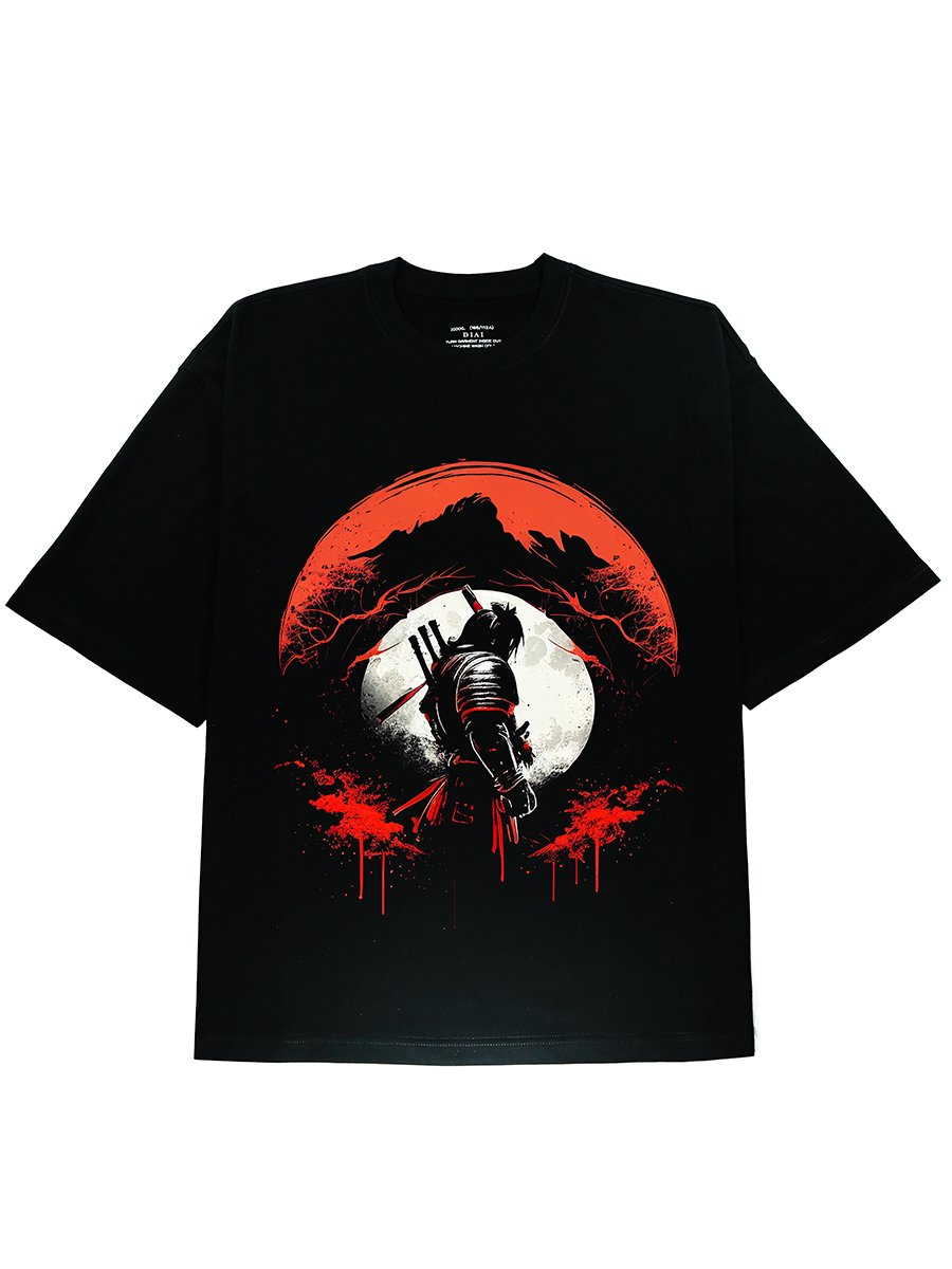 The Samurai in Night Graphic Tee: A Fashionable Tribute to Samurai Warriors for Men - DIAI