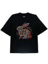 Vibrant Bunny Bliss Colorful Rabbit Black T-Shirt with Soft and Comfortable Cotton - DIAI