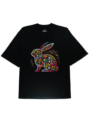 Vibrant Bunny Bliss Colorful Rabbit Black T-Shirt with Soft and Comfortable Cotton - DIAI