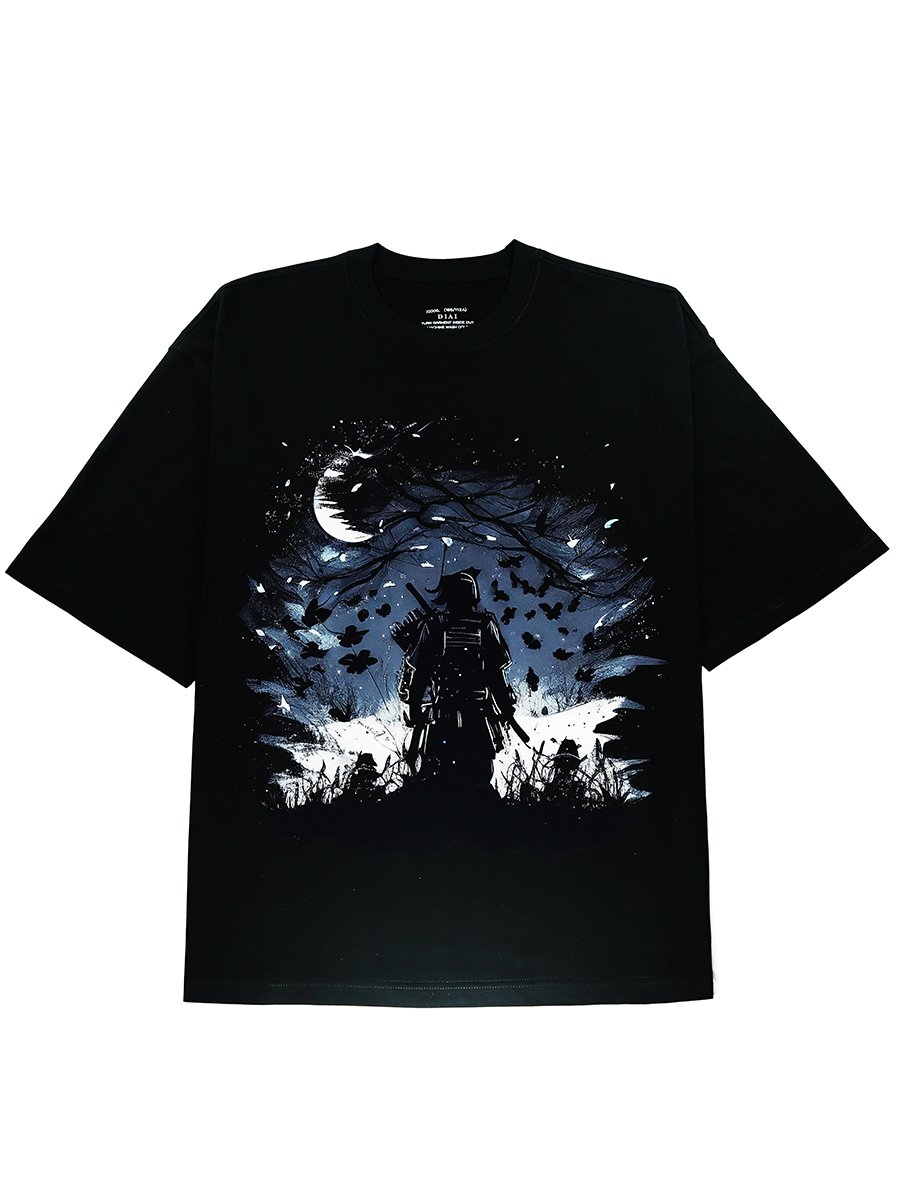Windy Moon Night Samurai Armour Graphic Tee Shirt for Trendy Fashionistas - DIAI
